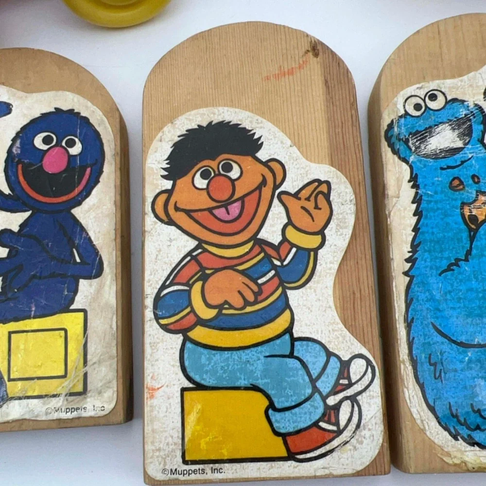 Vintage Sesame Street Wooden Train Set‎ Big Bird Ernie Cookie Monster Bert